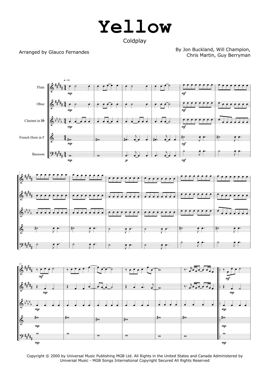 Yellow (arr. Glauco Fernandes)