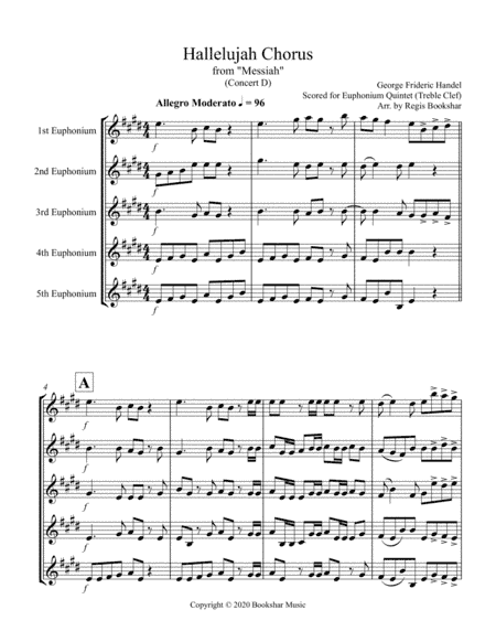 Hallelujah (from "Messiah") (D) (Euphonium Quintet - Treble Clef) (arr. Regis Bookshar)