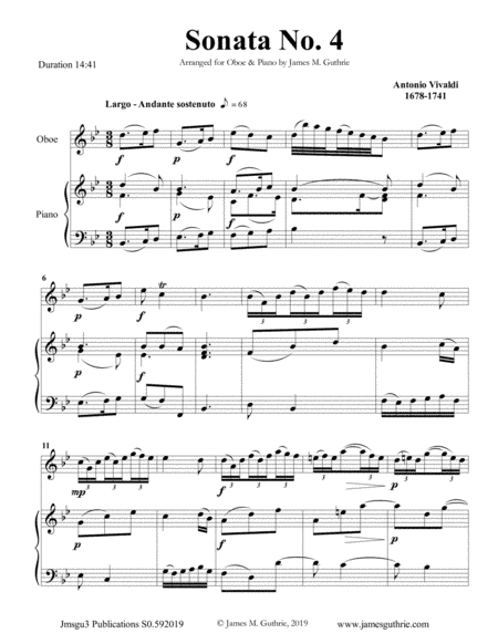 Vivaldi: Sonata No. 4 for Oboe & Piano (arr. James M. Guthrie, ASCAP)