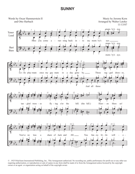 Sunny (arr. Walter Latzko)