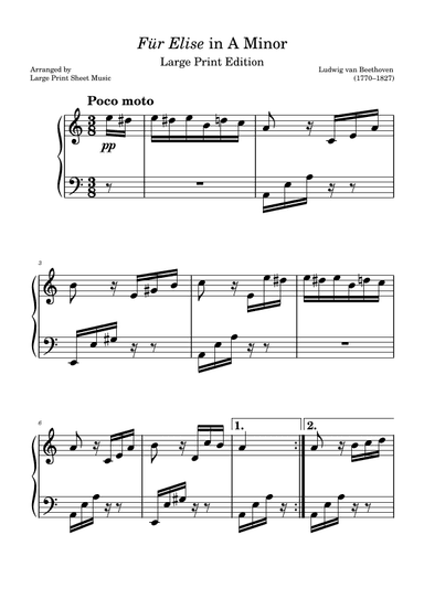 Für Elise Original Large Print Edition (arr. Large Print Sheet Music)