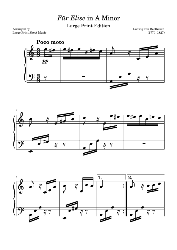 Für Elise Original Large Print Edition (arr. Large Print Sheet Music)