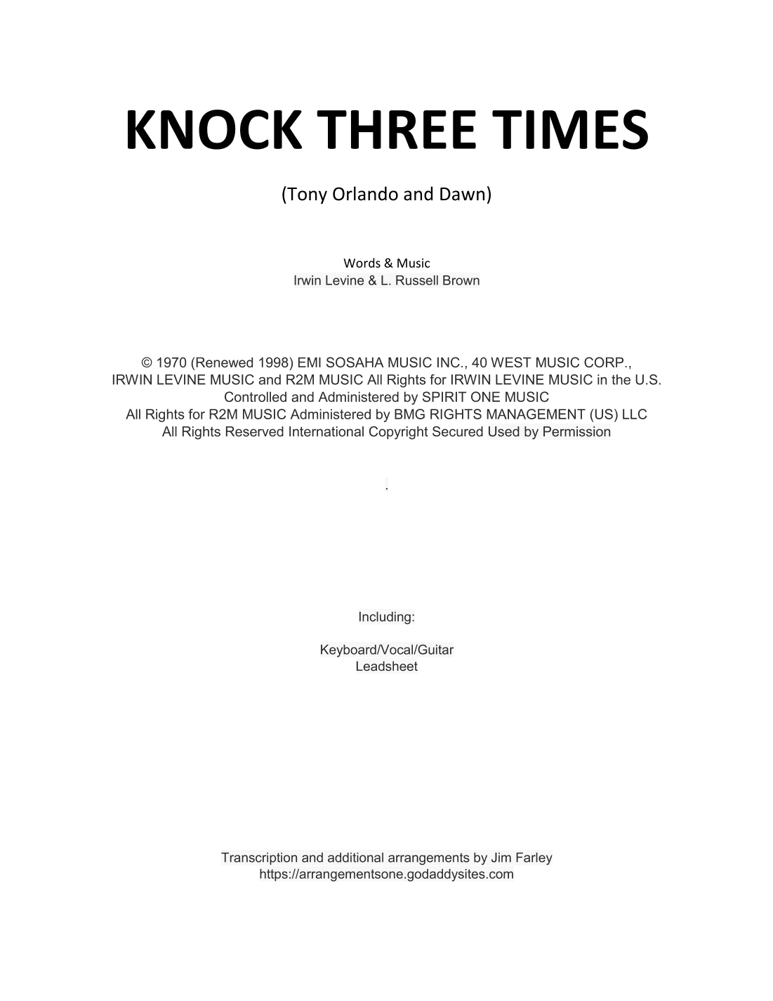 Knock Three Times (arr. Jim Farley)