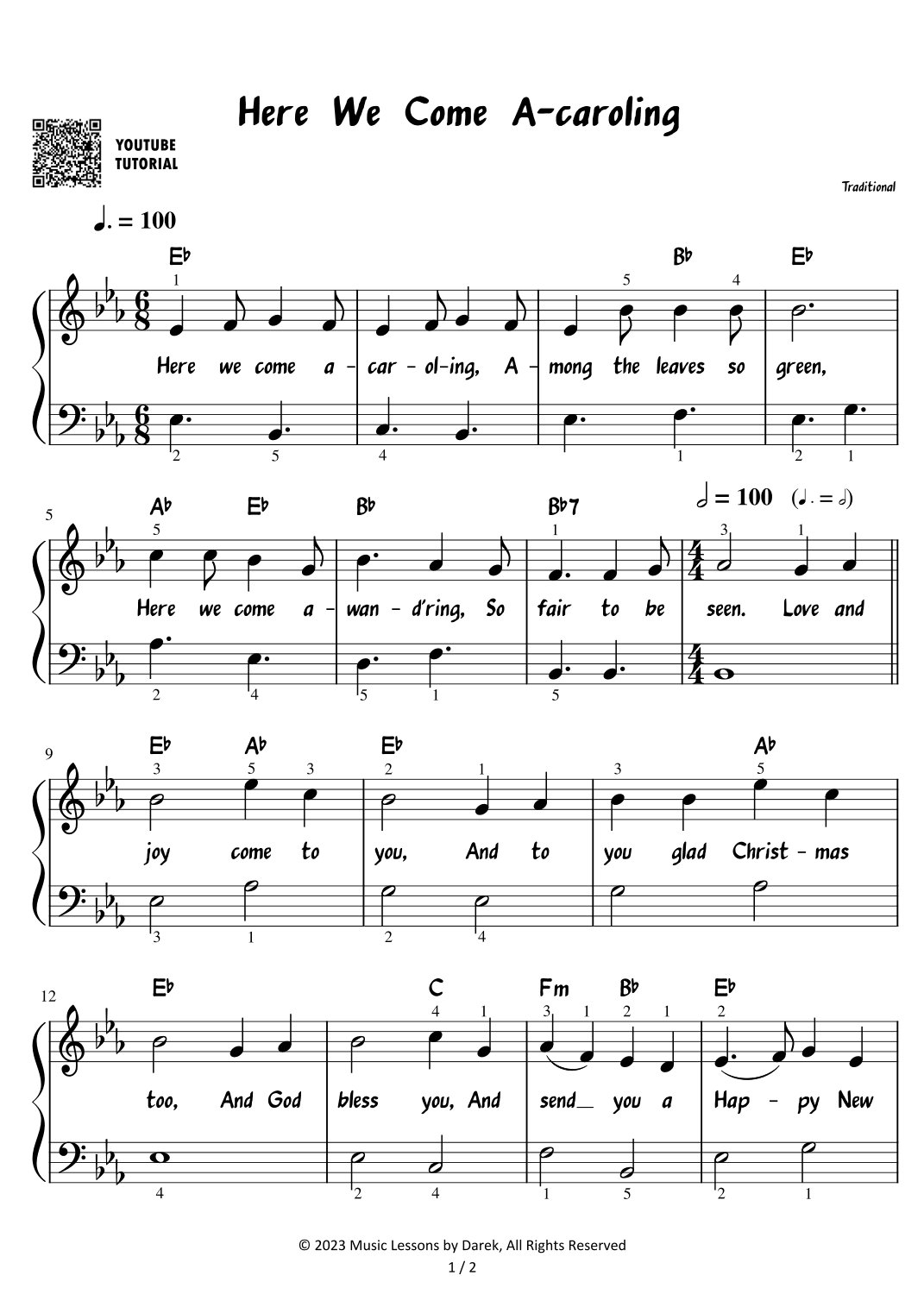 Here We Come A-caroling - Christmas Carol [EASY PIANO] (arr. Darek)