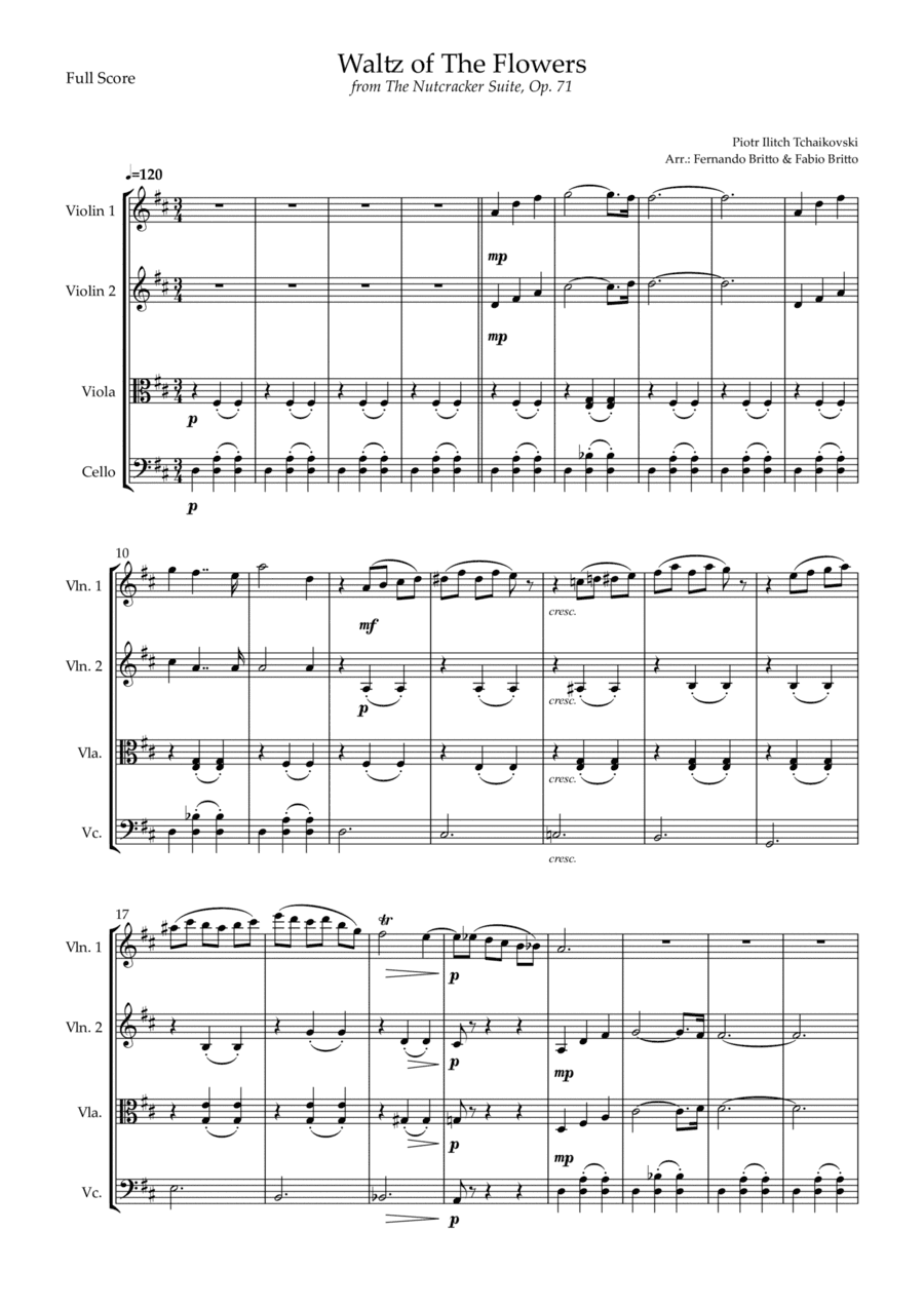 Waltz of The Flowers - from Nutcracker (P. I. Tchaikovsky) for String Quartet (arr. Fernando Britto, Fabio Britto)