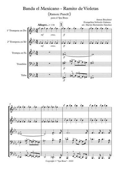Mexican traditional Folk Pop: RAMITO DE VIOLETAS for Brass Quintet; arr. Martín Hernández Sánchez