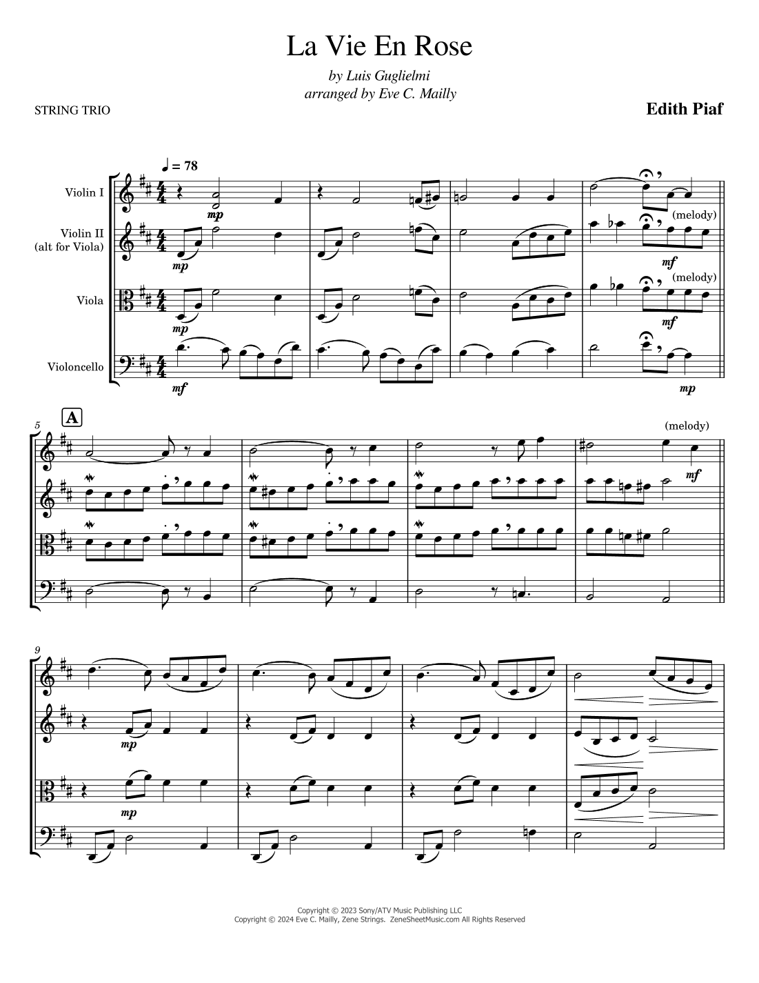 La Vie En Rose (arr. Eve C. Mailly - Zene Strings)