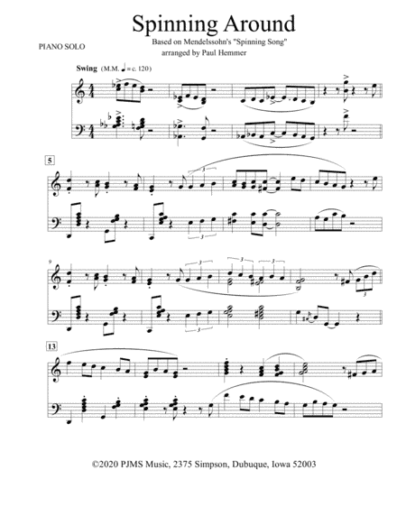 Spinning Around (based on The Spinning Song by Mendelssohn  - Piano Solo (arr. Paul Hemmer)
