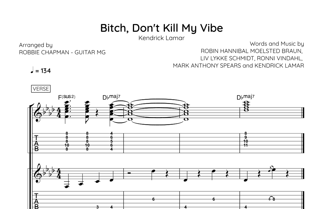 Bitch, Don't Kill My Vibe (arr. Robbie Chapman - Guitar MG)