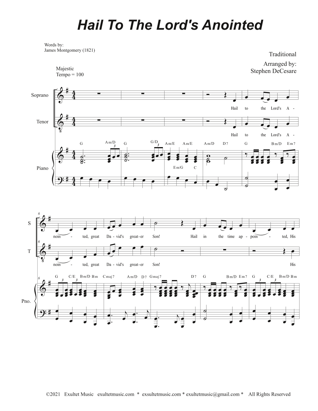 Hail To The Lord's Anointed (2-part choir (Soprano and Tenor) - Piano accompaniment) (arr. Stephen DeCesare)