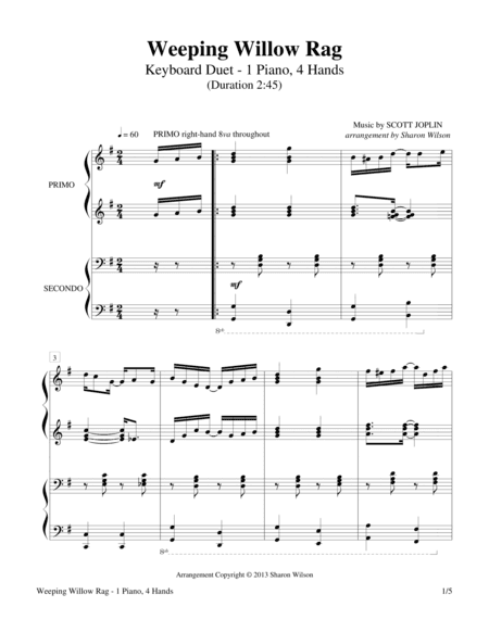 Weeping Willow Rag (1 Piano, 4-Hands Duet) (arr. Sharon Wilson)