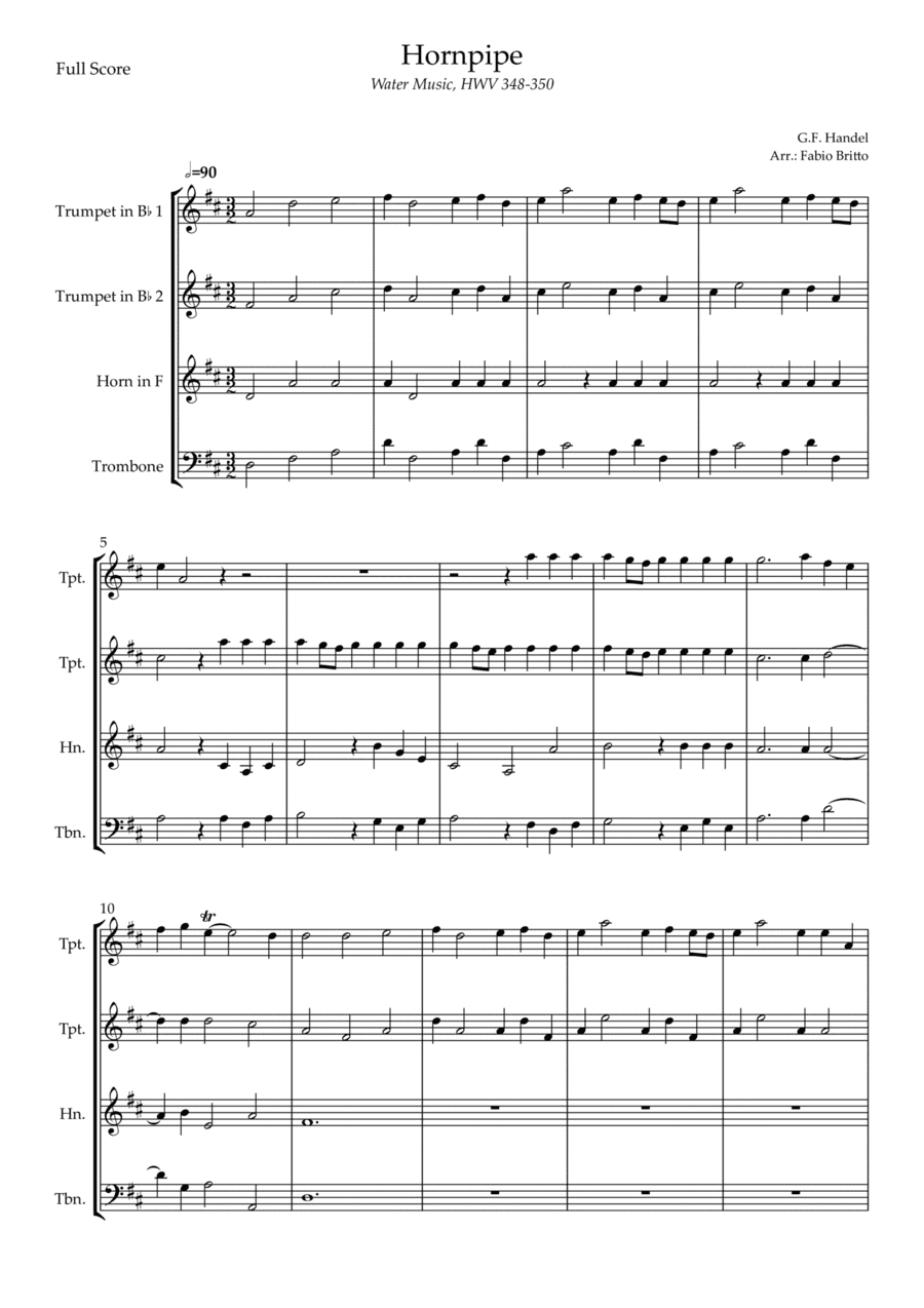 Hornpipe (G.F. Handel HWV 348-350) for Brass Quartet (arr. Fabio Britto)