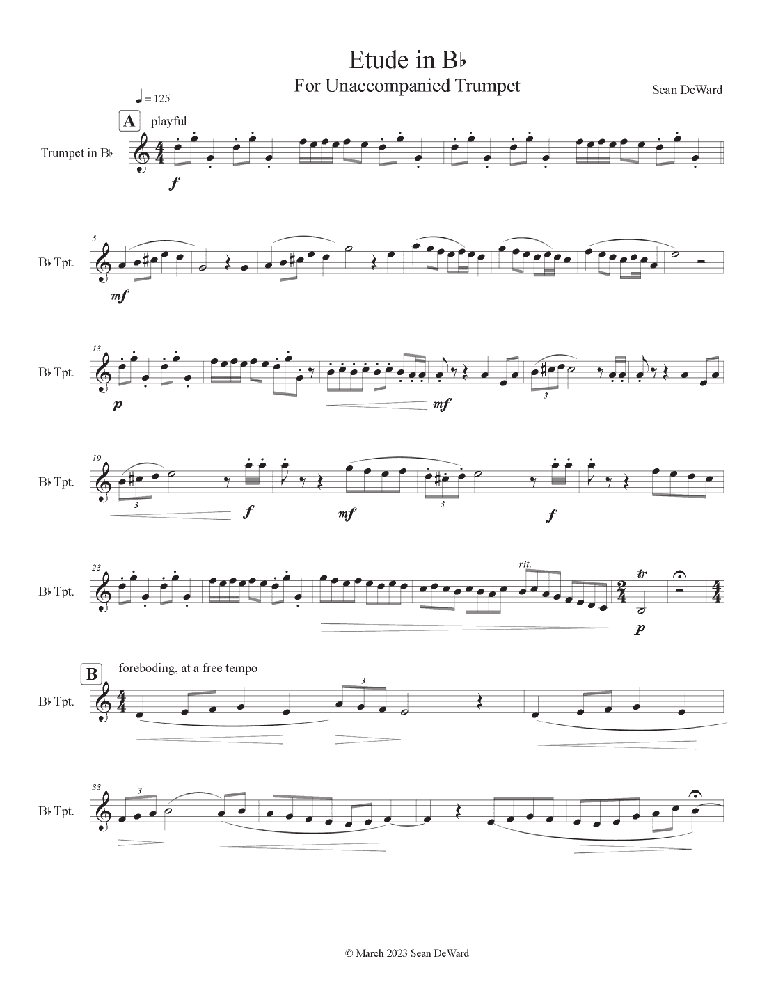 Etude in Bb for Solo Unaccompanied Trumpet