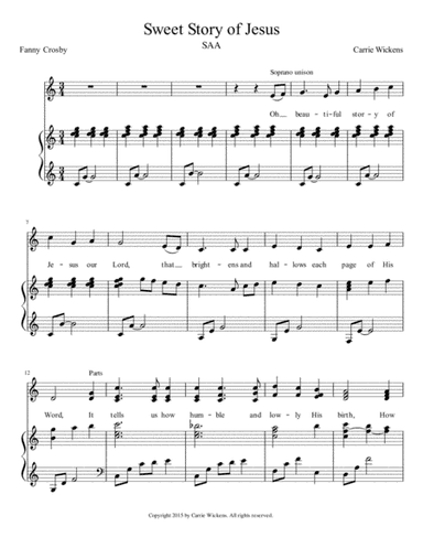 Sweet Story of Jesus SAA Ladies Ensemble (arr. Carrie Wickens)