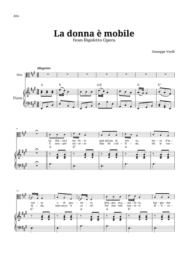 La donna è mobile in A major for Contralto and Piano (arr. Langanho)