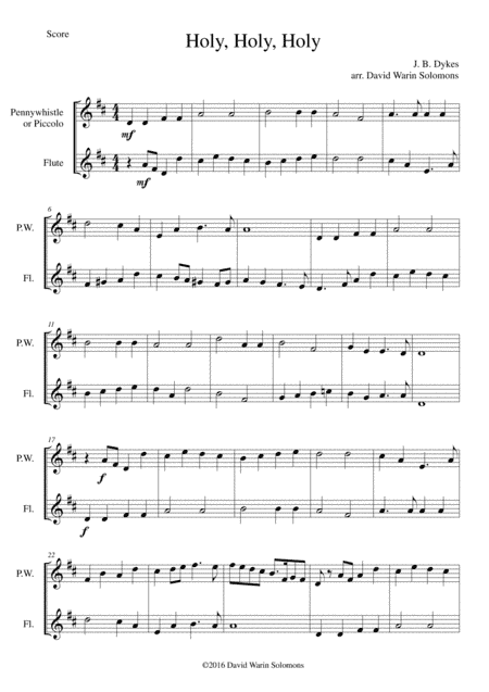Holy, Holy, Holy (Nicaea) for penny whistle (or piccolo) and flute (arr. David Warin Solomons)