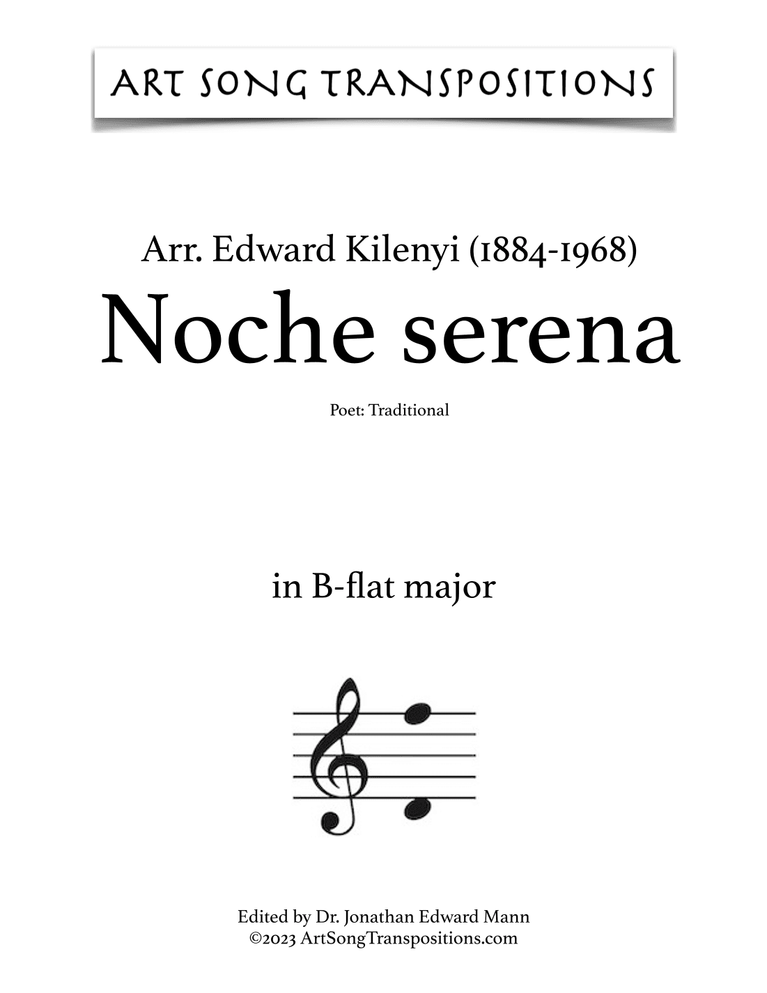 KILENYI: Noche serena (transposed to B-flat major) (arr. ArtSongTranspositions.com)