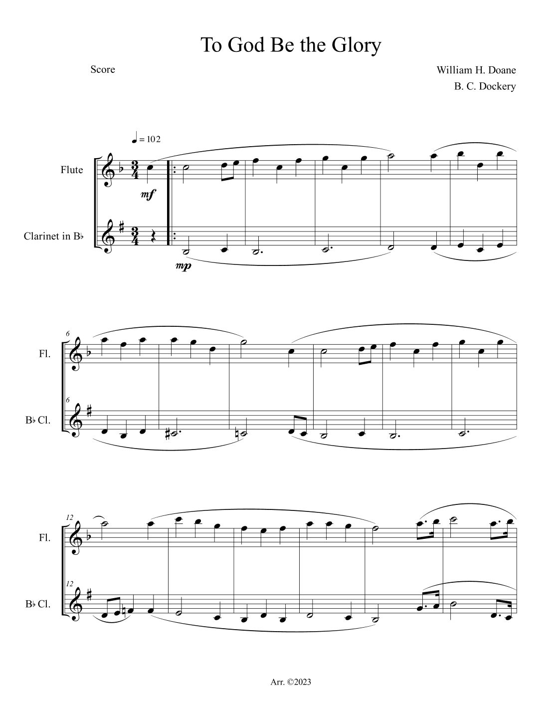 To God Be the Glory (Flute and Clarinet Duet) (arr. B. C. Dockery)