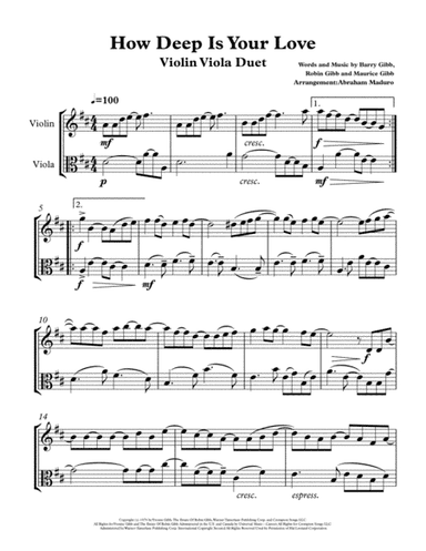 How Deep Is Your Love  from the Motion Picture SATURDAY NIGHT FEVER (arr. Abraham Maduro)