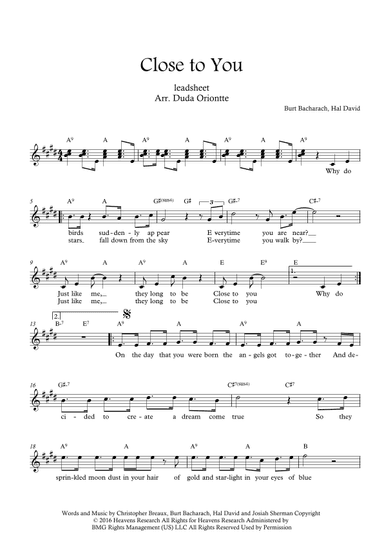 Close To You (arr. Duda Oriontte)