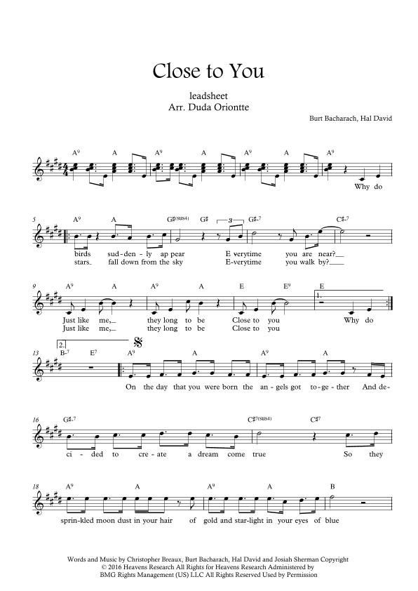 Close To You (arr. Duda Oriontte)