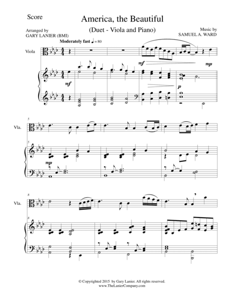 AMERICA, THE BEAUTIFUL (Duet – Viola and Piano/Score and Parts) (arr. Gary Lanier)