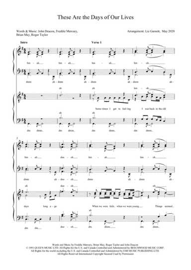 These Are The Days Of Our Lives (arr. Liz Garnett)