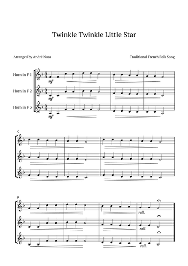 Twinkle Twinkle Little Star for french horn trio (arr. André Nusa)
