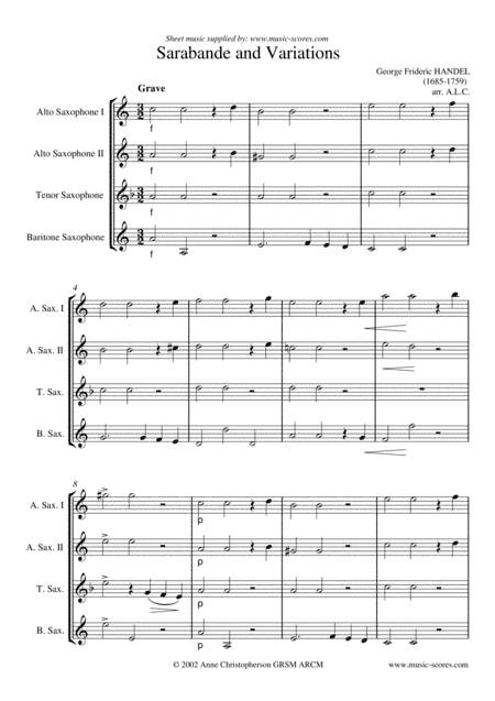 Sarabande - Sax Quartet - C minor (arr. Anne L Christopherson GRSM ARCM)