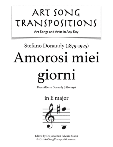 DONAUDY: Amorosi miei giorni (transposed to E major) (arr. ArtSongTranspositions.com)