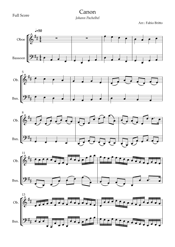 Canon - Johann Pachelbel (Wedding/Reduced Version) for Oboe & Bassoon Duo (arr. Fabio Britto)