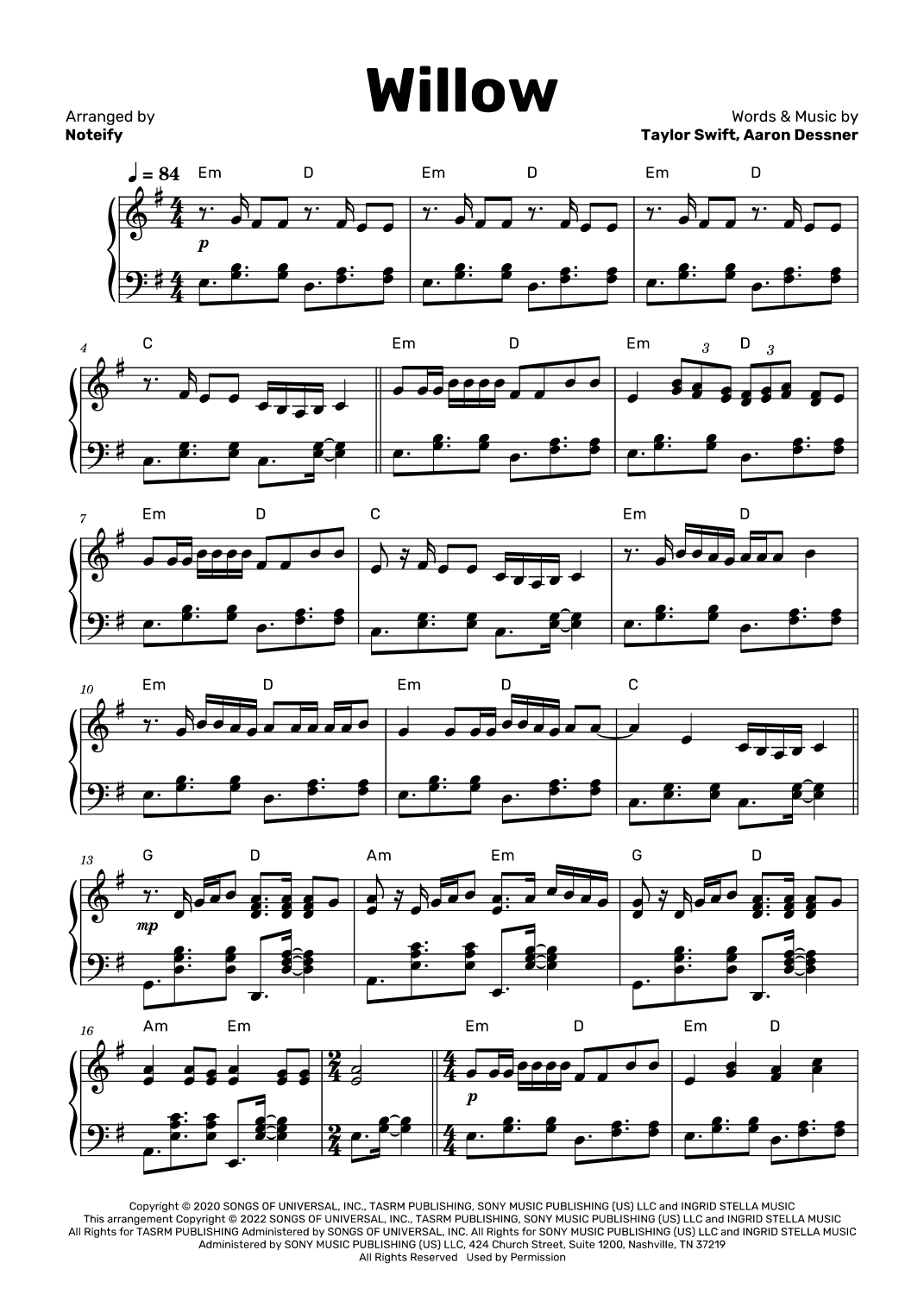 Willow (arr. Noteify)