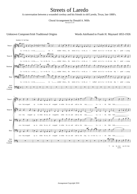 The Streets of Laredo, Streets of Laredo, The Cowboy's Lament (arr. Donald A. Mills, 2018)