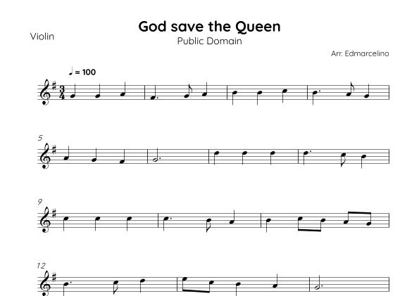 God Save the Queen -  for Violin Beginners (arr. Edmarcelino)