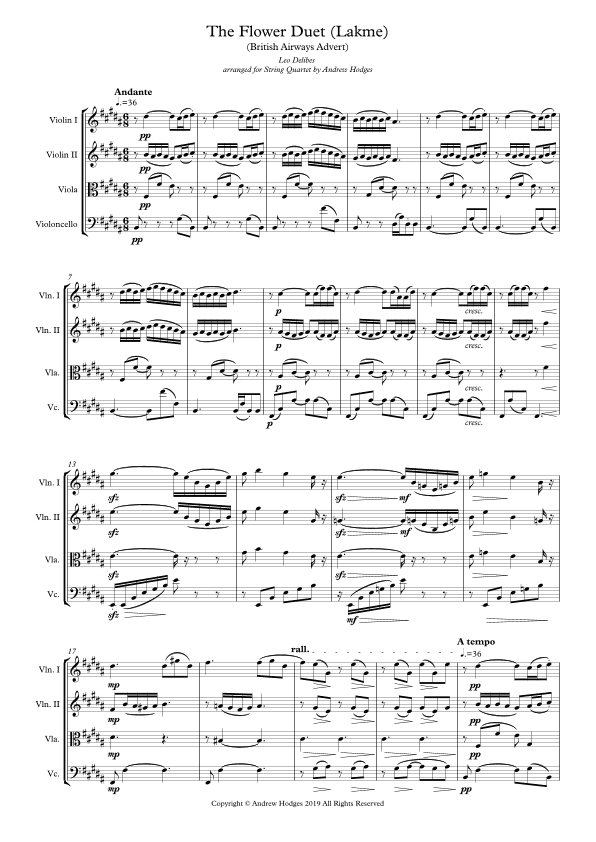 Flower Duet (Lakme) Delibes arranged for String Quartet by Andrew Hodges - (British Airways Advert) (arr. Andrew Hodges)