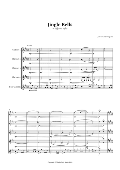Jingle Bells in Different Styles for Clarinet Quintet (arr. Ander)