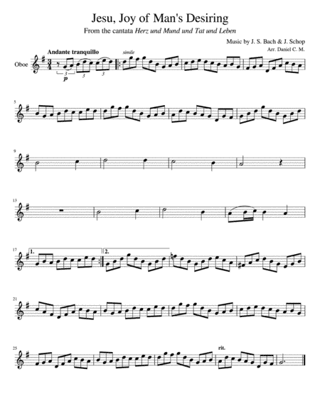 Jesu, Joy of Man's Desiring (oboe and piano) (arr. Daniel C. M.)