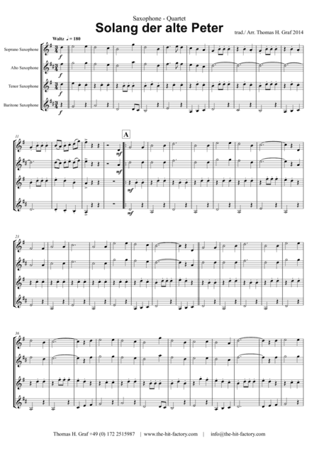 Solang der alte Peter – Oktoberfest – Munich City anthem - Saxophone Quartet S(A)ATB(BassSax) (arr. Thomas H. Graf)