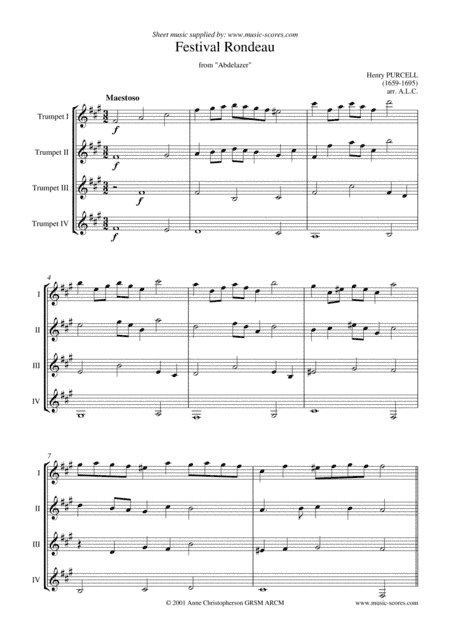 Festival Rondeau from Abdelazer - Trumpet Quartet (arr. Anne Christopherson GRSM ARCM)