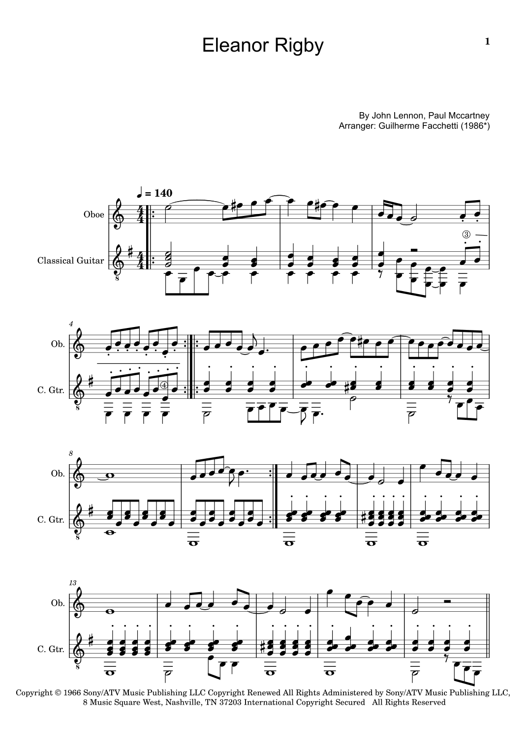 Eleanor Rigby (arr. Guilherme Facchetti)