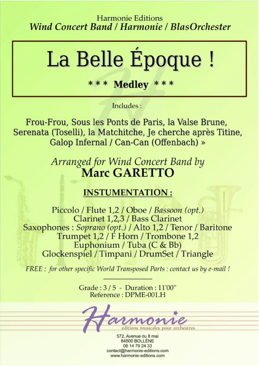 LA BELLE EPOQUE ! Medley of famous 1900 's France melodies (arr. Marc GARETTO)