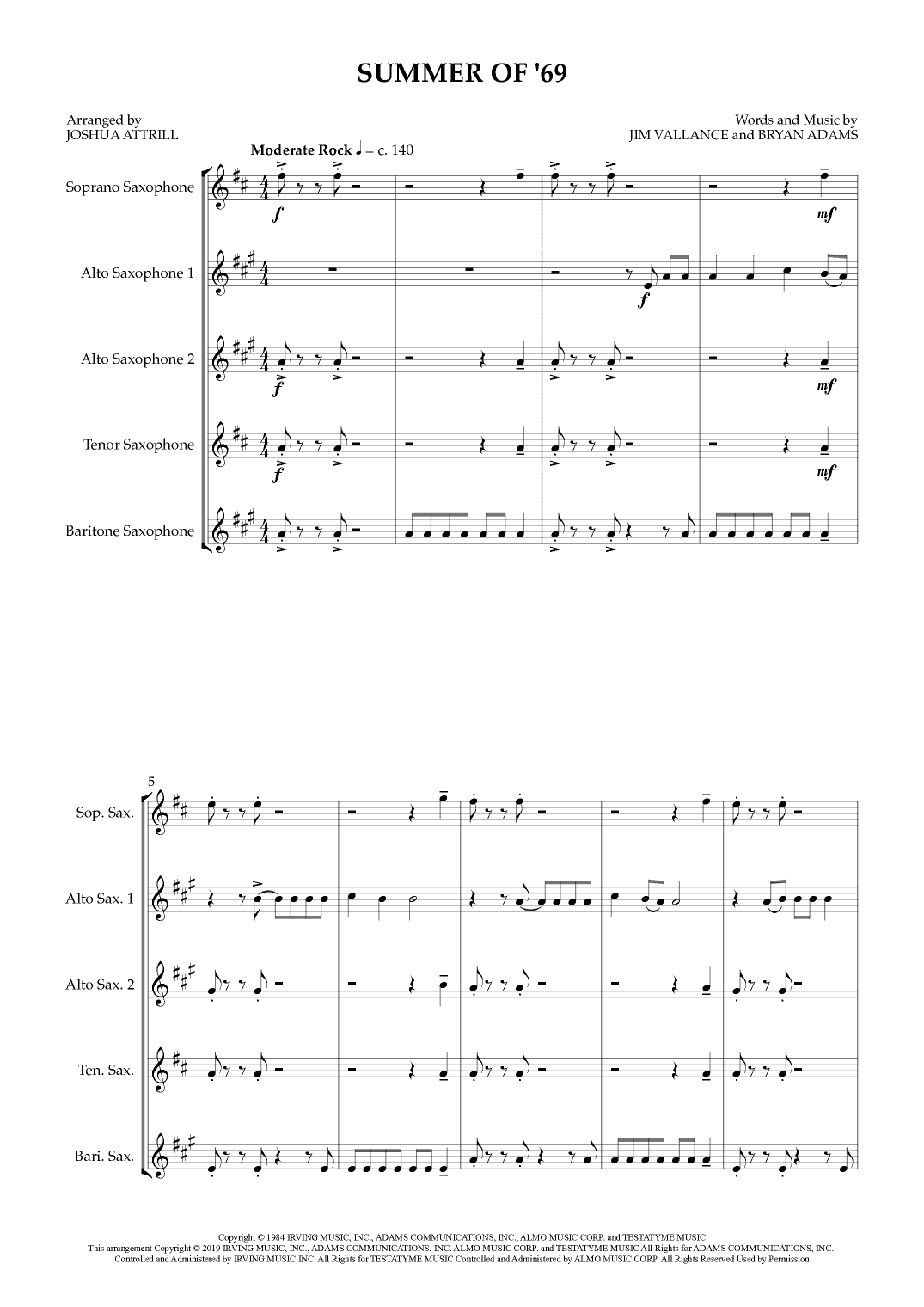 Summer Of '69 (arr. Joshua Attrill)