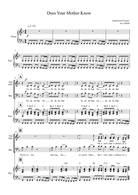 Does Your Mother Know (arr. Sam Gilliatt)