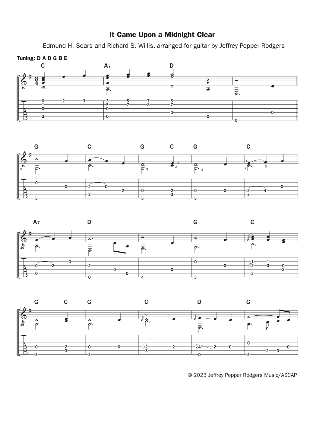 It Came Upon a Midnight Clear - solo guitar in dropped-D tuning (arr. Jeffrey Pepper Rodgers)