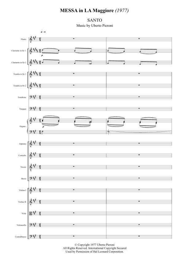 Santo dalla Messa in La Maggiore - Score Only