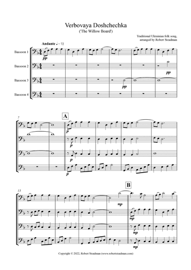 Verbovaya Doshchechka ('The Willow Board') - Ukrainian Folk Song - Bassoon Quartet (arr. Robert Steadman)