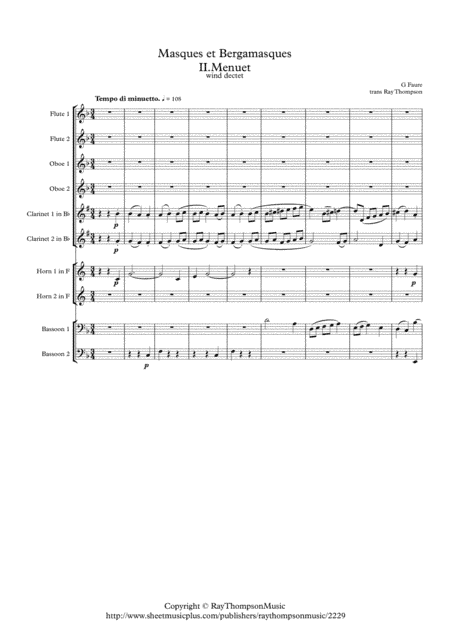 Faure: Masques et Bergamasques Op.112 Mvt. II Menuet - wind dectet (arr. Ray Thompson)