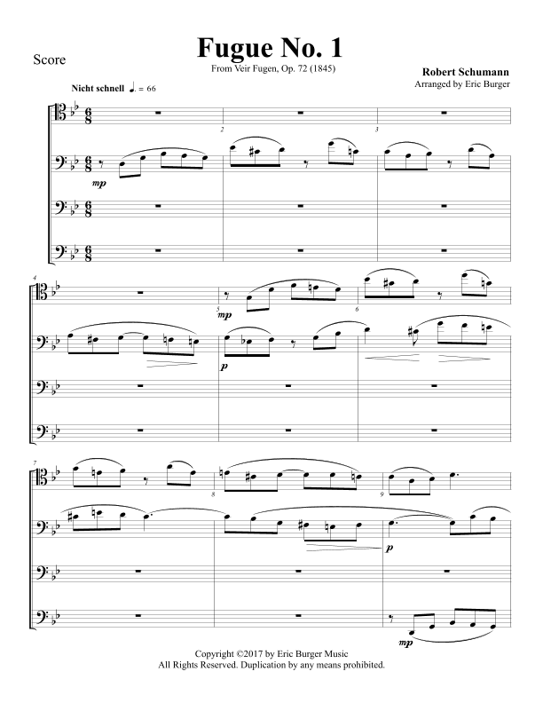 Fugue No. 1 for Trombone or Low Brass Quartet (arr. Eric Burger Music)
