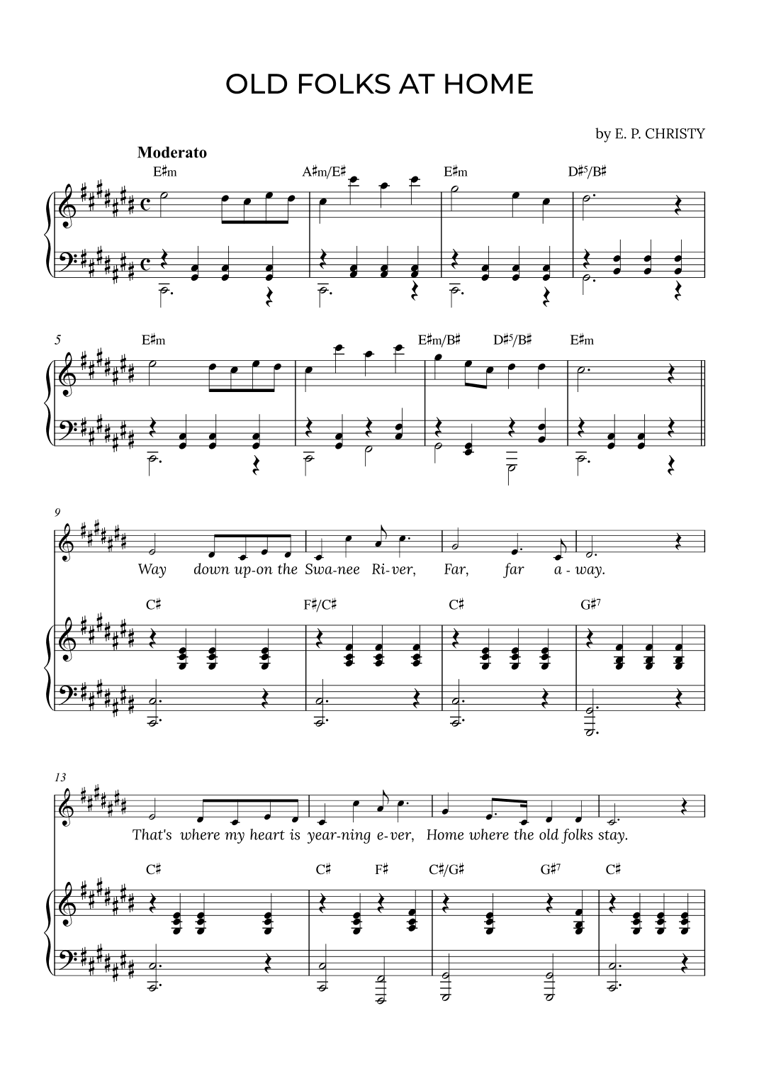 OLD FOLKS AT HOME in C# with chords (arr. Alex Nunes Rodrigues)