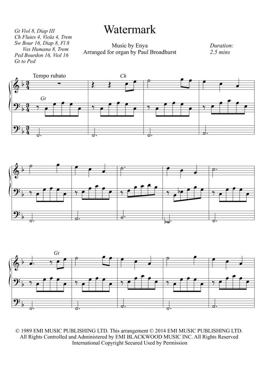 Watermark (arr. Paul Broadhurst)
